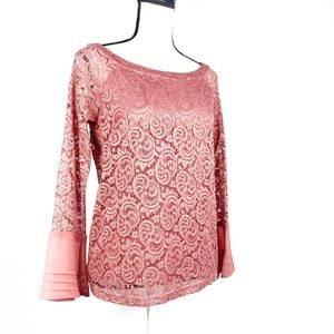 ROSE + OLIVE Lace Belle Sleeve Blouse Size S